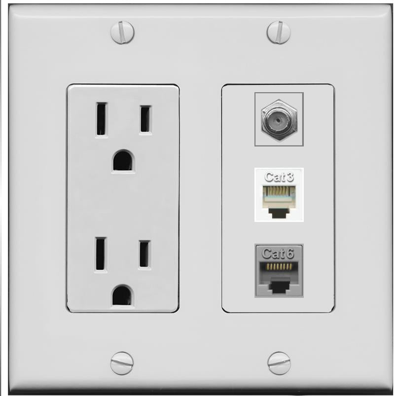 RiteAV 1 Port CAT6 Ethernet COAX PHONE Wall Plate - Outlet [Gray/Gray]