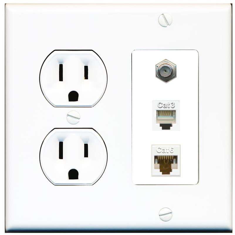 RiteAV 1 Port CAT6 Ethernet COAX PHONE Wall Plate - Round Outlet [White]