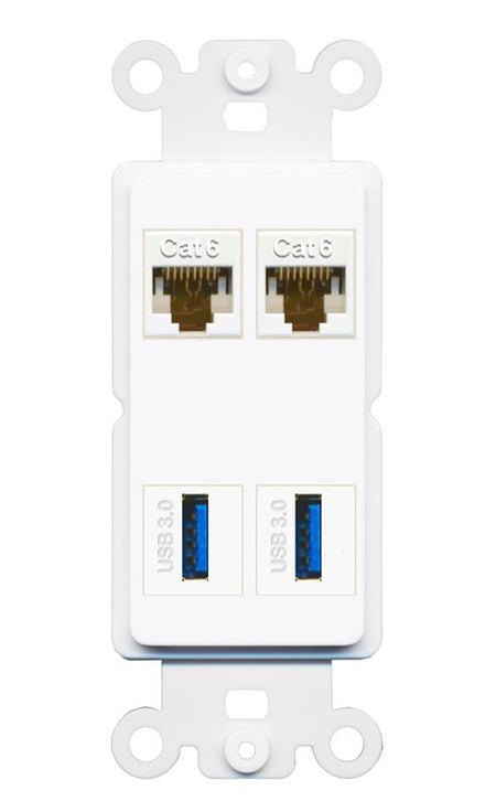 RiteAV 2 Port Cat6 2 USB3 Wall Plate - Rocker [White]