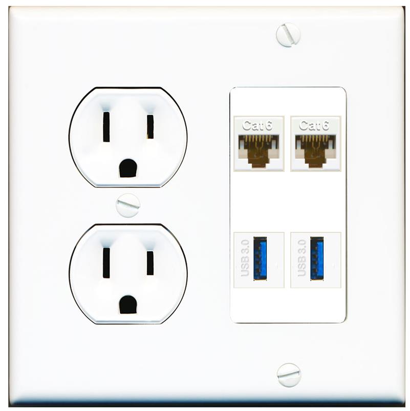 RiteAV 2 Port Cat6 2 USB3 Wall Plate - Round Outlet [White]