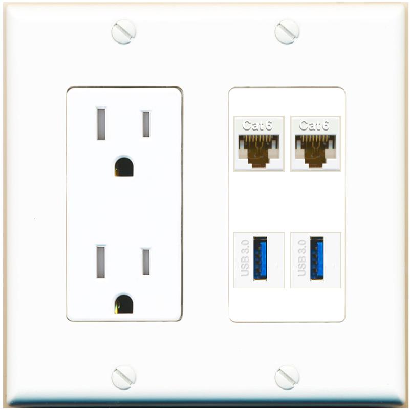 RiteAV 2 Port Cat6 2 USB3 Wall Plate - Tamper-Res [White]