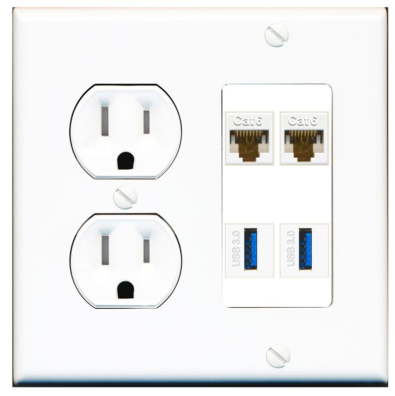 RiteAV 2 Port Cat6 2 USB3 Wall Plate - Tamper Proof [White]