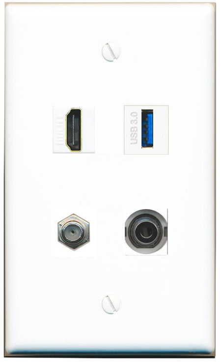RiteAV HDMI and Coax USB3 + 3.5mm Jack Wall Plate - Flat [White]
