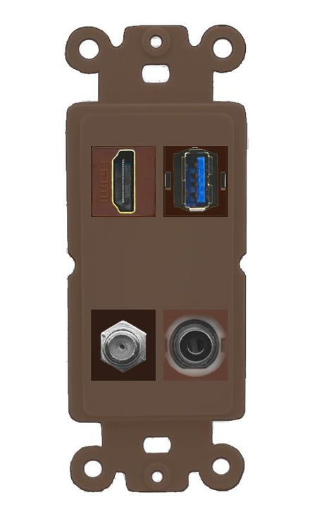 RiteAV HDMI and Coax USB3 + 3.5mm Jack Wall Plate - Rocker [Brown/Brown]
