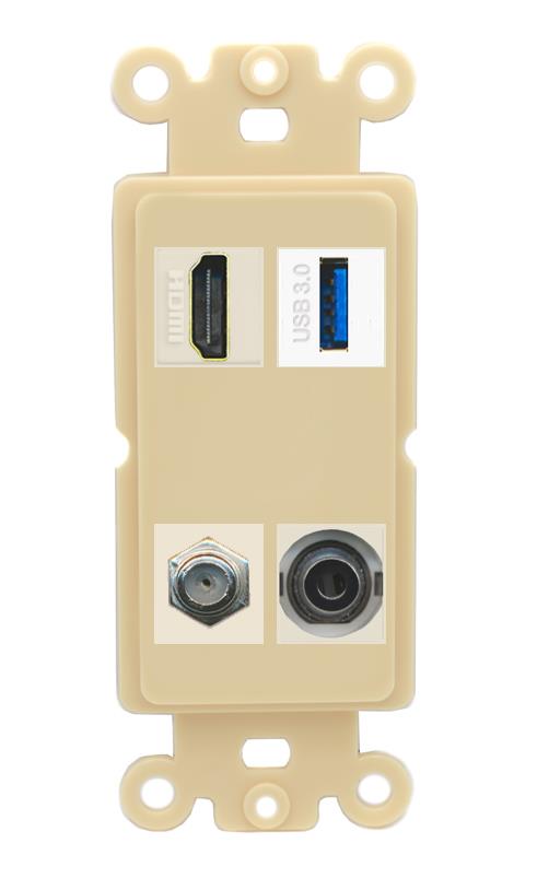 RiteAV HDMI and Coax USB3 + 3.5mm Jack Wall Plate - Rocker [Ivory/Ivory]