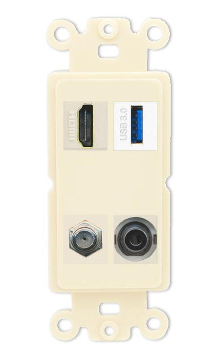 RiteAV HDMI and Coax USB3 + 3.5mm Jack Wall Plate - Rocker [Light-Almond]