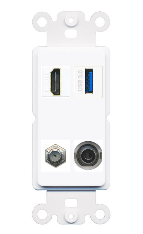RiteAV HDMI and Coax USB3 + 3.5mm Jack Wall Plate - Rocker [White]