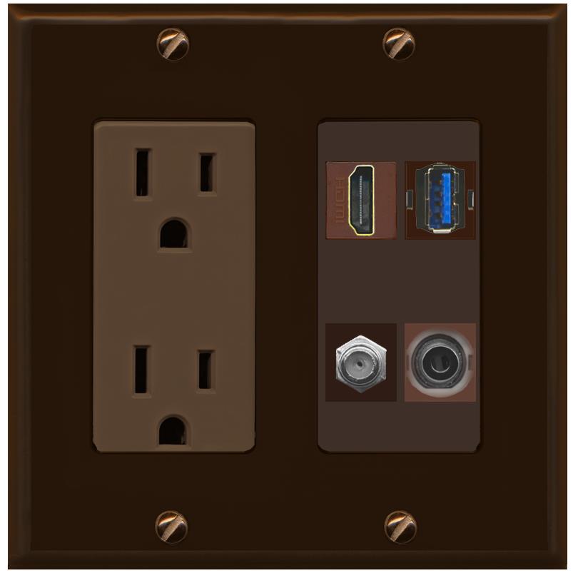 RiteAV HDMI and Coax USB3 + 3.5mm Jack Wall Plate - Outlet [Brown/Brown]