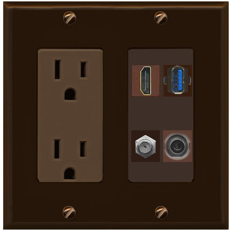 RiteAV HDMI and Coax USB3 + 3.5mm Jack Wall Plate - Outlet [Brown/Brown]