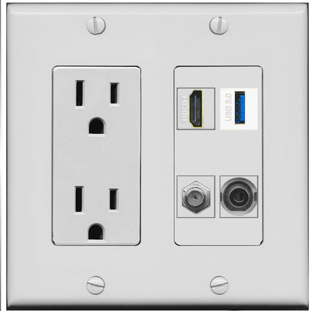 RiteAV HDMI and Coax USB3 + 3.5mm Jack Wall Plate - Outlet [Gray/Gray]