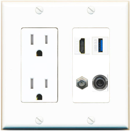 RiteAV HDMI and Coax USB3 + 3.5mm Jack Wall Plate - Tamper-Res [White]