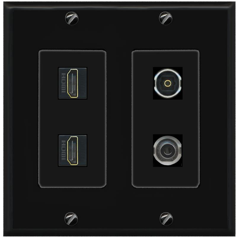 RiteAV 2 Port HDMI 1 Toslink 3.5mm Jack Wall Plate - 2 Gang [Black/Black]