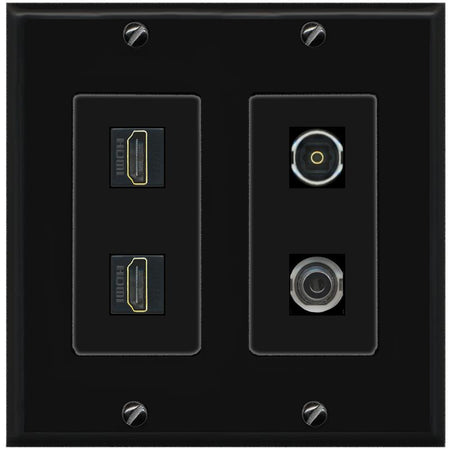 RiteAV 2 Port HDMI 1 Toslink 3.5mm Jack Wall Plate - 2 Gang [Black/Black]