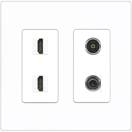 RiteAV 2 Port HDMI 1 Toslink 3.5mm Jack Wall Plate - 2 Gang [Screwless White]