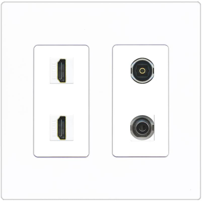 RiteAV 2 Port HDMI 1 Toslink 3.5mm Jack Wall Plate - 2 Gang [Screwless White]