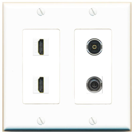 RiteAV 2 Port HDMI 1 Toslink 3.5mm Jack Wall Plate - 2 Gang [White]