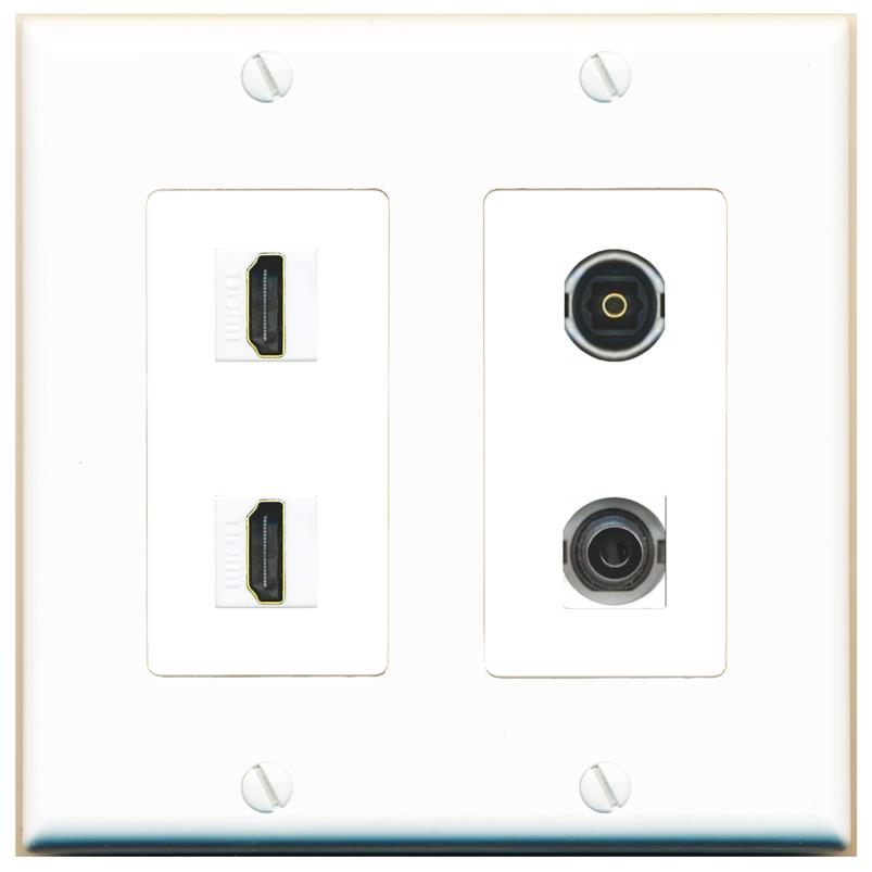 RiteAV 2 Port HDMI 1 Toslink 3.5mm Jack Wall Plate - 2 Gang [White]