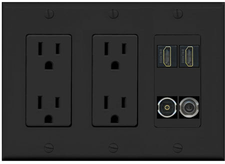 RiteAV 2 Port HDMI 1 Toslink 3.5mm Jack Wall Plate - 2 Outlet [Black/Black]