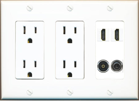 RiteAV 2 Port HDMI 1 Toslink 3.5mm Jack Wall Plate - 2 Outlet [White]