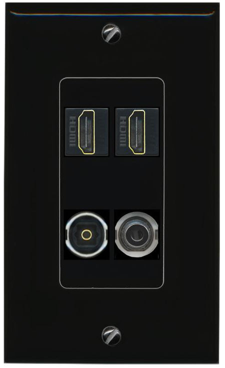 RiteAV 2 Port HDMI 1 Toslink 3.5mm Jack Wall Plate - 1 Gang [Black/Black]
