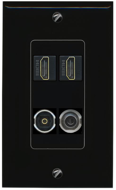 RiteAV 2 Port HDMI 1 Toslink 3.5mm Jack Wall Plate - 1 Gang [Black/Black]