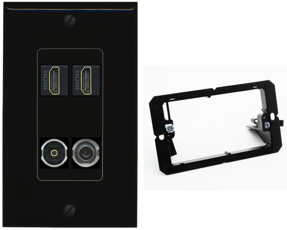 RiteAV 2 Port HDMI 1 Toslink 3.5mm Jack Wall Plate - Bracket [Black/Black]