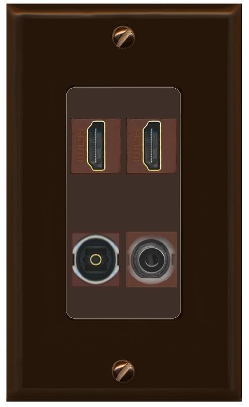 RiteAV 2 Port HDMI 1 Toslink 3.5mm Jack Wall Plate - 1 Gang [Brown/Brown]