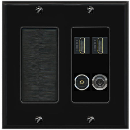 RiteAV 2 Port HDMI 1 Toslink 3.5mm Jack Wall Plate - Brush [Black/Black]