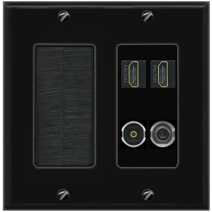 RiteAV 2 Port HDMI 1 Toslink 3.5mm Jack Wall Plate - Brush [Black/Black]