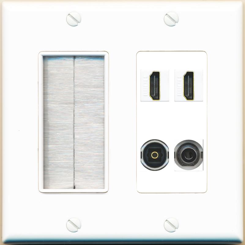 RiteAV 2 Port HDMI 1 Toslink 3.5mm Jack Wall Plate - Brush [White]