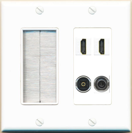 RiteAV 2 Port HDMI 1 Toslink 3.5mm Jack Wall Plate - Brush [White]