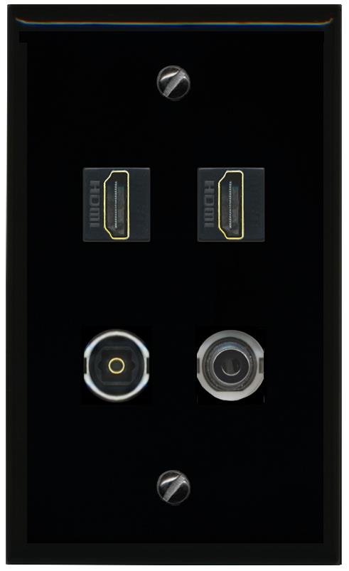RiteAV 2 Port HDMI 1 Toslink 3.5mm Jack Wall Plate - Flat [Black/Black]