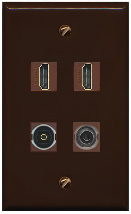 RiteAV 2 Port HDMI 1 Toslink 3.5mm Jack Wall Plate - Flat [Brown/Brown]