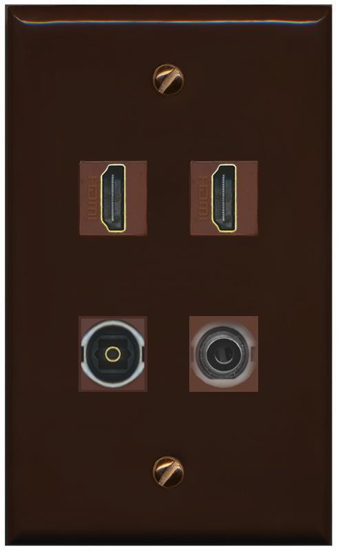 RiteAV 2 Port HDMI 1 Toslink 3.5mm Jack Wall Plate - Flat [Brown/Brown]