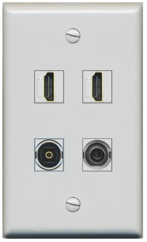 RiteAV 2 Port HDMI 1 Toslink 3.5mm Jack Wall Plate - Flat [Gray/Gray]