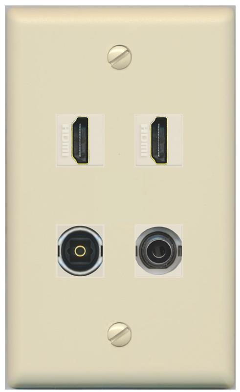 RiteAV 2 Port HDMI 1 Toslink 3.5mm Jack Wall Plate - Flat [Ivory/Ivory]