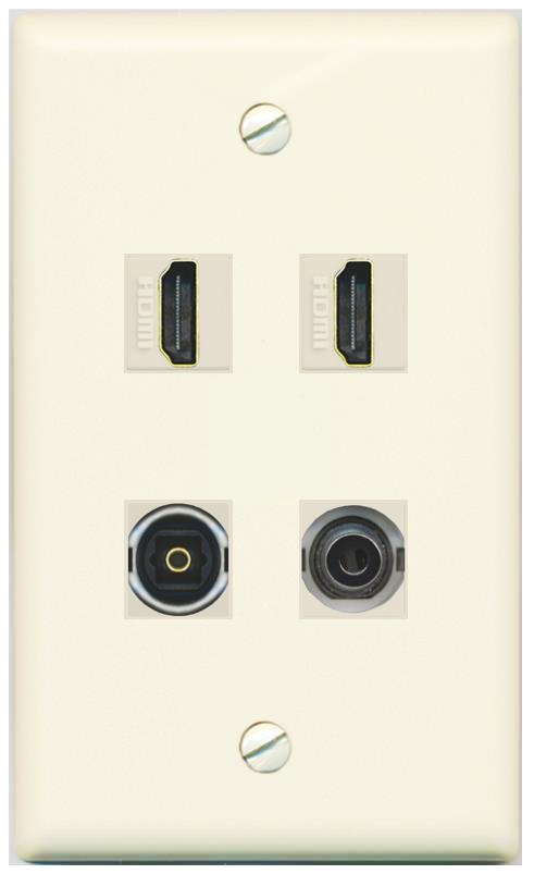 RiteAV 2 Port HDMI 1 Toslink 3.5mm Jack Wall Plate - Flat [Light-Almond]