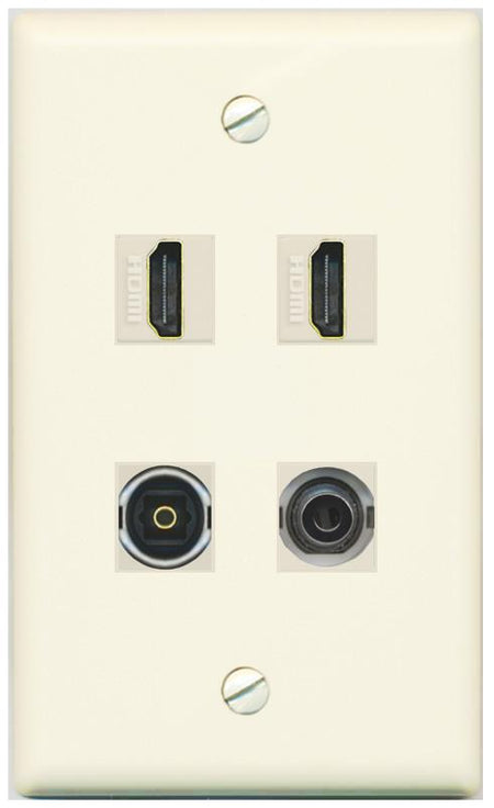 RiteAV 2 Port HDMI 1 Toslink 3.5mm Jack Wall Plate - Flat [Light-Almond]