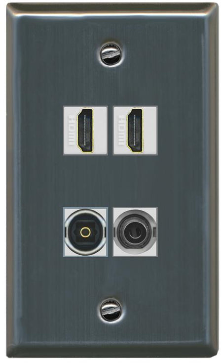 RiteAV 2 Port HDMI 1 Toslink 3.5mm Jack Wall Plate - Flat [Stainless Steel]