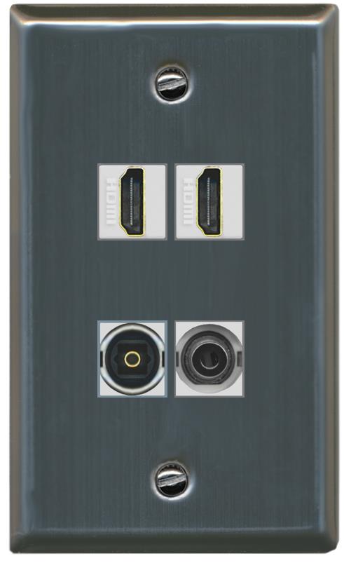 RiteAV 2 Port HDMI 1 Toslink 3.5mm Jack Wall Plate - Flat [Stainless Steel]