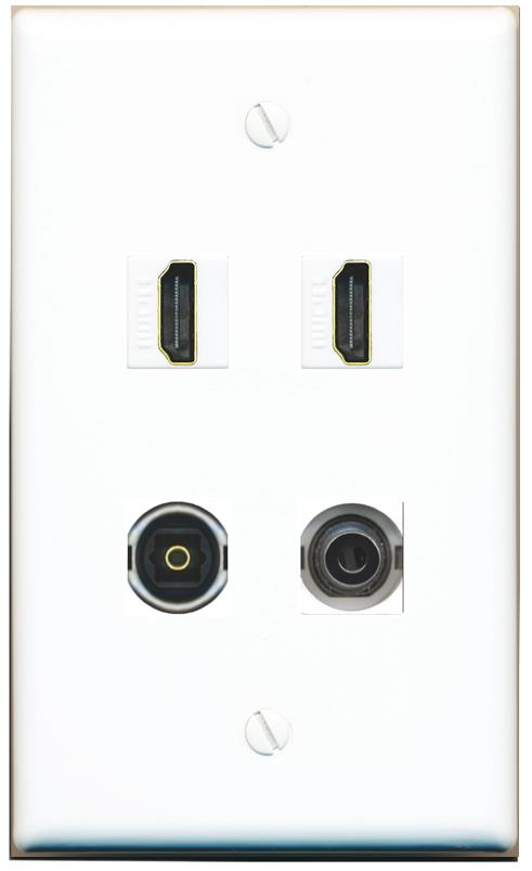RiteAV 2 Port HDMI 1 Toslink 3.5mm Jack Wall Plate - Flat [White]