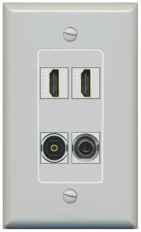 RiteAV 2 Port HDMI 1 Toslink 3.5mm Jack Wall Plate - 1 Gang [Gray/Gray]