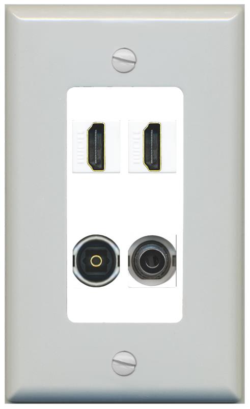 RiteAV 2 Port HDMI 1 Toslink 3.5mm Jack Wall Plate - 1 Gang [Gray/White]