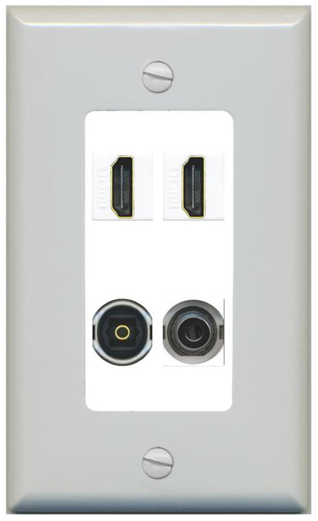 RiteAV 2 Port HDMI 1 Toslink 3.5mm Jack Wall Plate - 1 Gang [Gray/White]