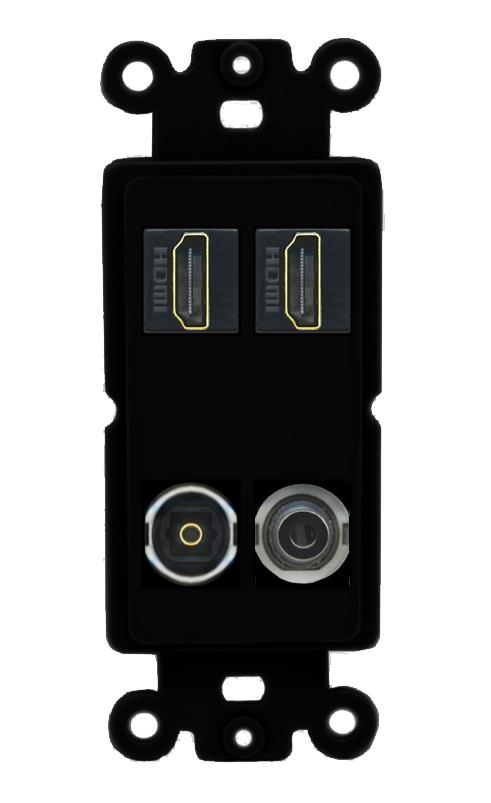 RiteAV 2 Port HDMI 1 Toslink 3.5mm Jack Wall Plate - Rocker [Black/Black]