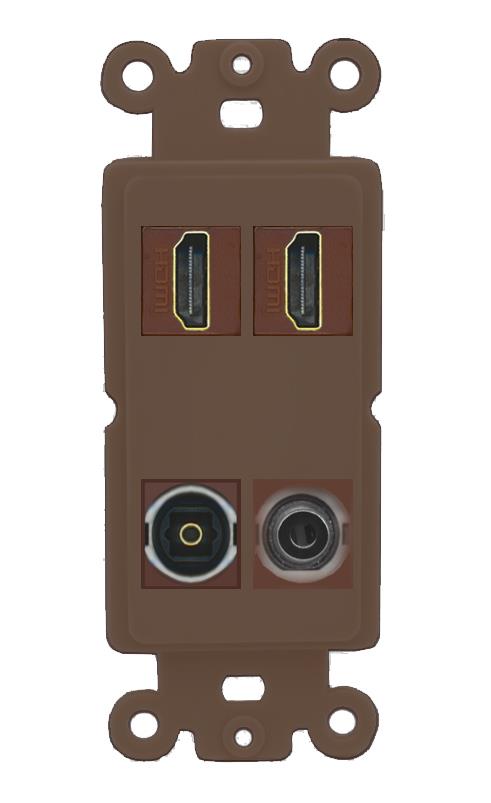 RiteAV 2 Port HDMI 1 Toslink 3.5mm Jack Wall Plate - Rocker [Brown/Brown]