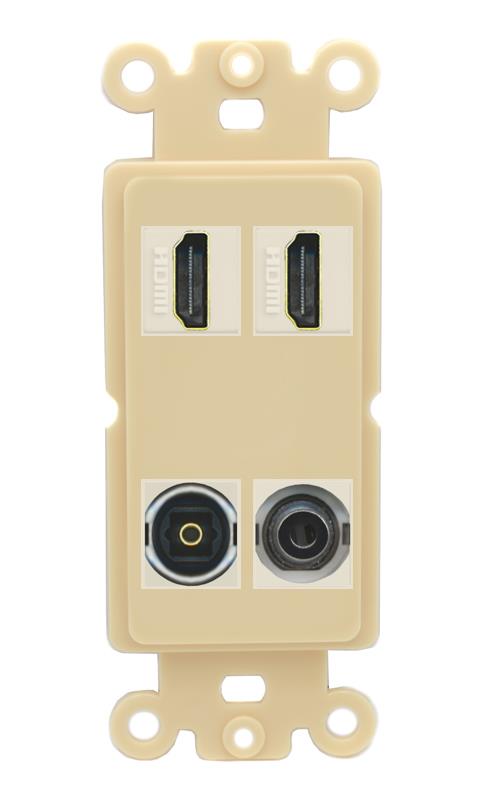 RiteAV 2 Port HDMI 1 Toslink 3.5mm Jack Wall Plate - Rocker [Ivory/Ivory]