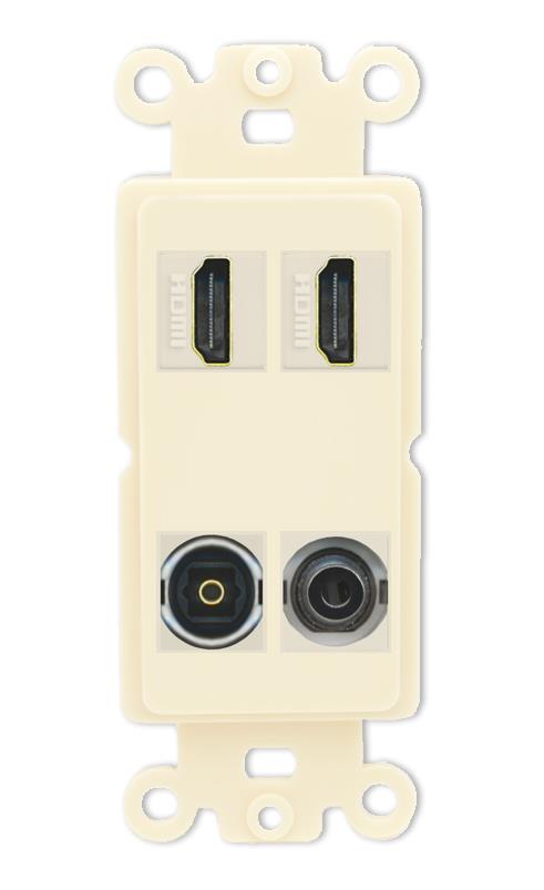 RiteAV 2 Port HDMI 1 Toslink 3.5mm Jack Wall Plate - Rocker [Light-Almond]