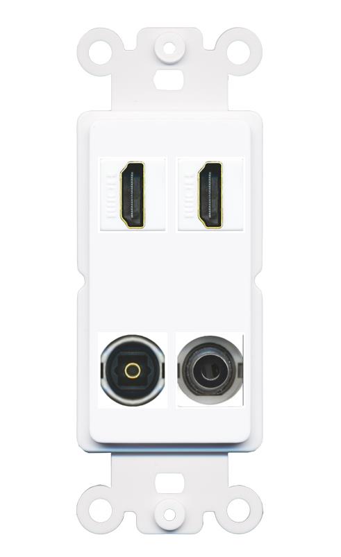 RiteAV 2 Port HDMI 1 Toslink 3.5mm Jack Wall Plate - Rocker [White]