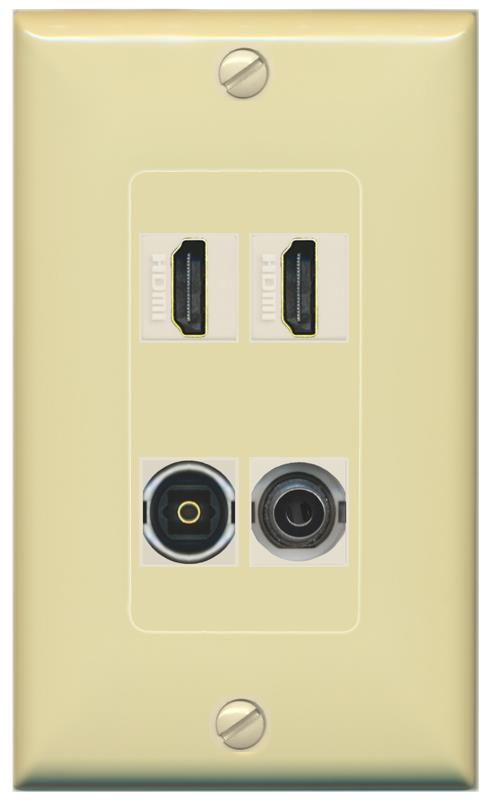 RiteAV 2 Port HDMI 1 Toslink 3.5mm Jack Wall Plate - 1 Gang [Ivory/Ivory]